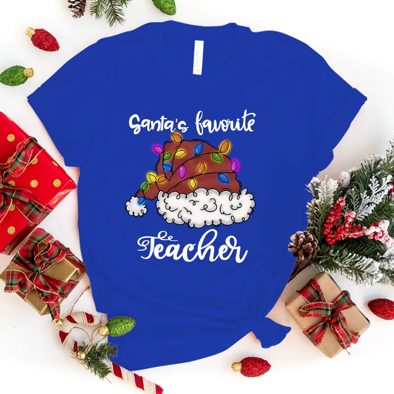 Fashion Unisex T-Shirt Christmas Santa'S Favorite Teacher Print Designed Summer Tops Tees(Premium T-shirt)