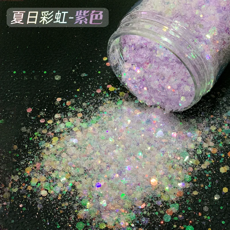 10g Iridescent Holographic Nail Glitter Sequins Sparkly Mixed Hexagon Mermaid Nail Yuki Flakes Loose Chunky Nail Arts Glitter 15