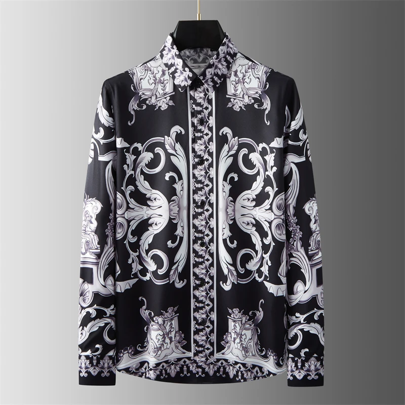 

Retro Palace Style Shirts for Men Long Sleeve Slim Casual Shirt Business Social Formal Dress Shirts Party Tuxedo Streetwear 2023