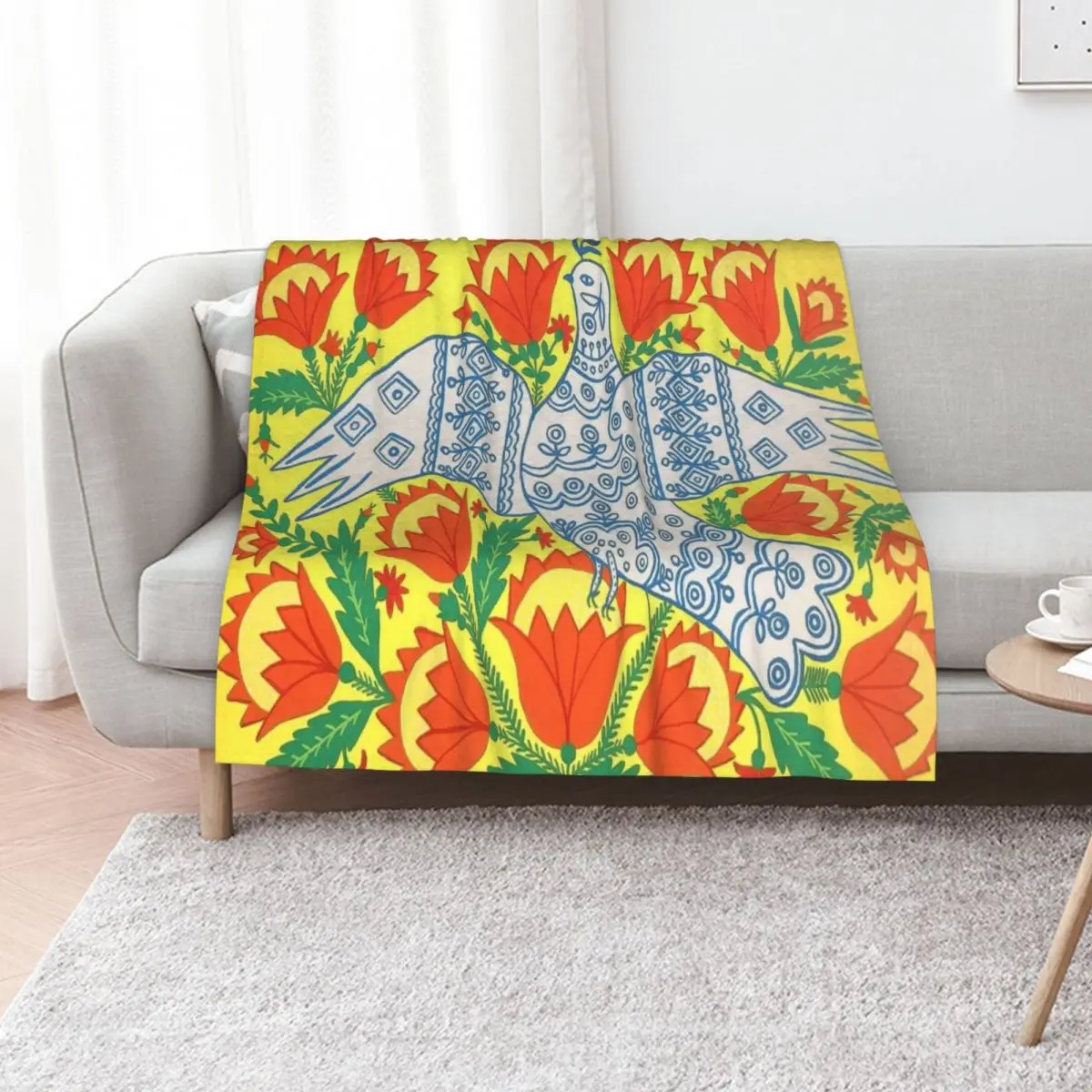 A Dove Has Spread Her Wings And Asks for Peace by Maria Prymachenko Throw Blanket Sofa Weighted Custom Blankets
