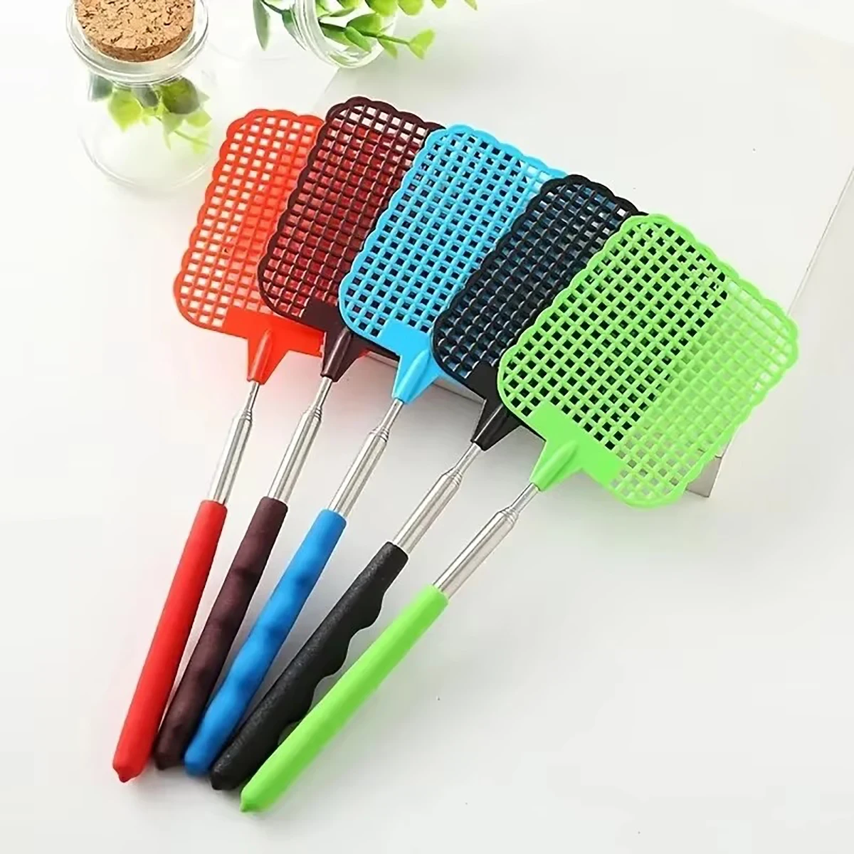 1pc Mini Retractable Plastic Fly Swatter; Stainless Steel Non-slip Handle; Summer Mosquito Swatter; Fly Killer For Home Garden.