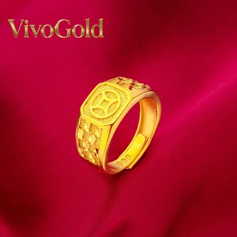

Кольцо VivoGold с золотой монетой 24K | Чистое золото AU999, дизайн в виде древней монеты 3D, матовая состаренная отделка, символизирует мужественность и изысканность.