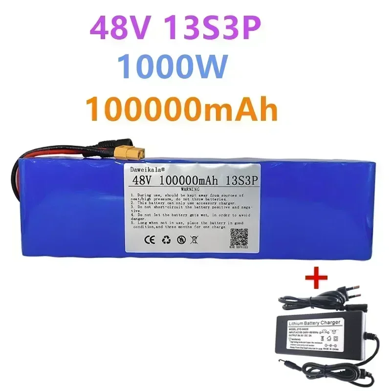 48V 100Ah 1000W 13S3P XT60 48V lithium-ion battery pack 100000mAh, suitable for 54.6V scooter with BMS+charger. The scooter type