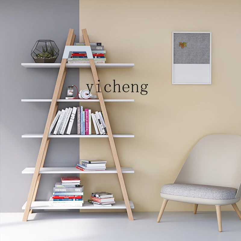 YFY  furniture bookshelf simple modern solid wood floor rack living room creative home display rack