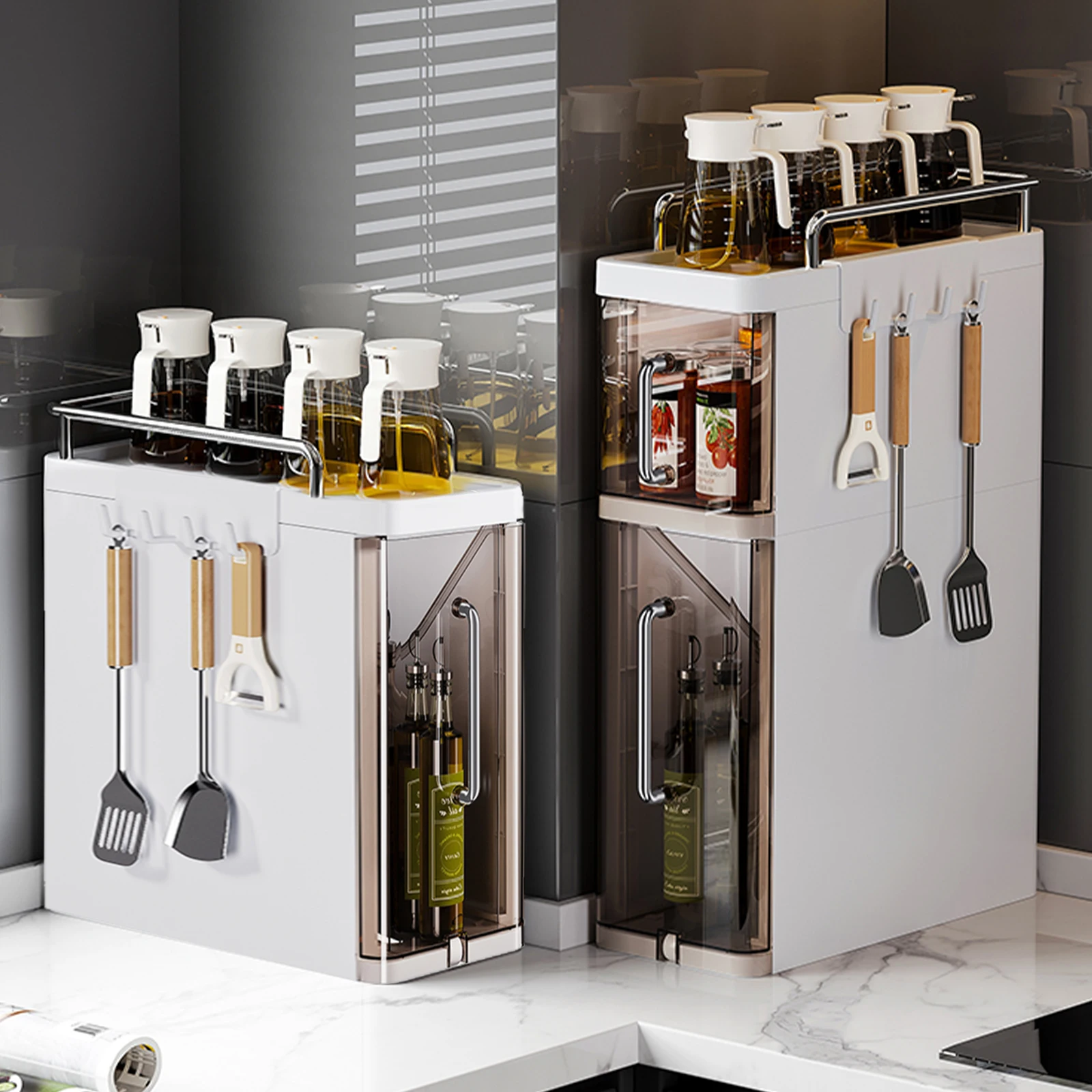 

Kitchen Storage Rack Slide Out Narrow Countertop Spice Organizer Multi-Functional Household Oil Salt Sauce and Vinegar Storage