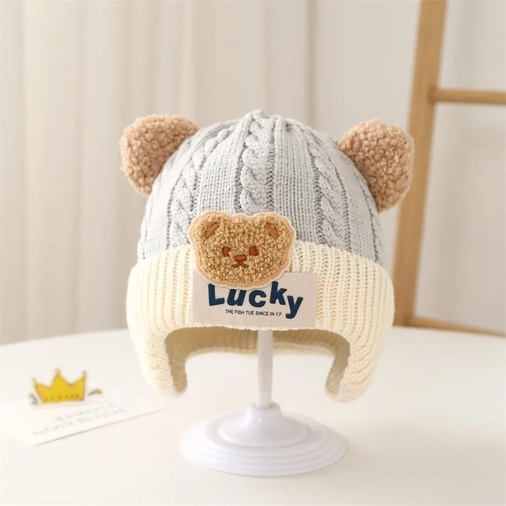 

Новая пуловерная шапка Lucky Bear, ветрозащитная теплая шапка для защиты ушей, морозостойкая плюшевая вязаная шапка с помпоном, осень и зима