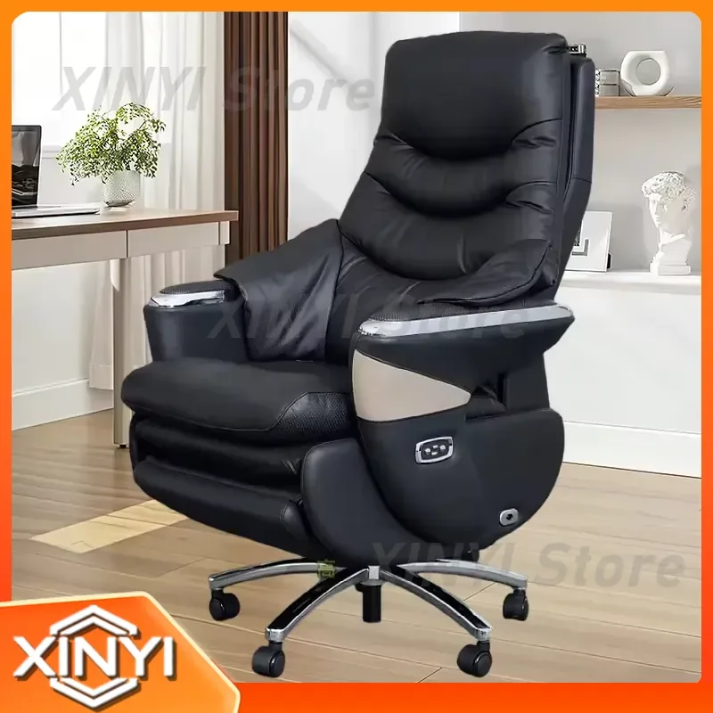 Electric Massage Executive Office Chair for Computer Desk Ergonomic Reclining Leather Boss Chair Comfortable Home Office
