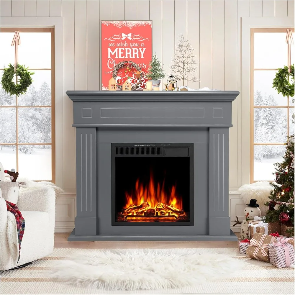 

44" Electric Fireplace with Mantel Package Freestanding Fireplace Heater Corner Firebox with Log & Remote Control,750-1500W