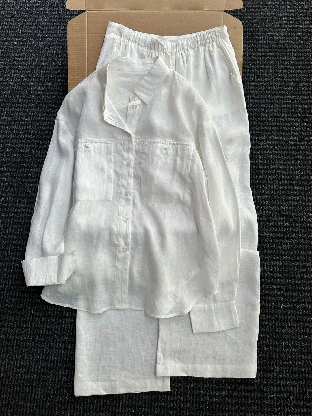 Women's Linen Cotton Shirt Set Wide Leg Pants Two Piece Suit Casual Style Spring Summer New Arrival White Color Classic Fashion