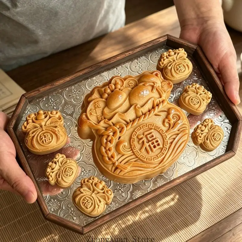 Chinesische Gebäckpresse mit gemustertem Lucky Bag-Teller für saisonales Festival-Backen 3XUF – Detail 4