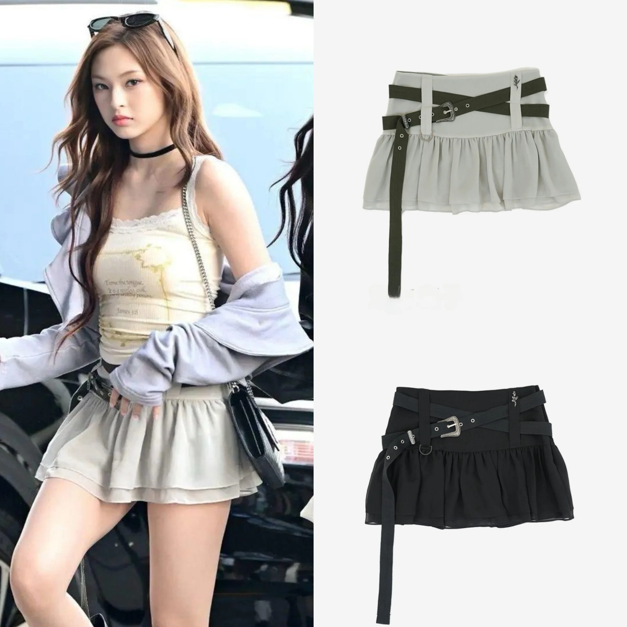 

Faionable High Waist A-Line Skirt with Pleated Design And Lace Trim Versatile Cotton ort Skirt for Young Women