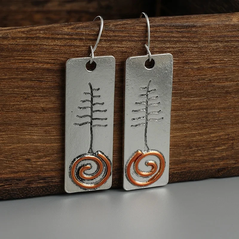 Vintage Boho Women Handmade Simple Square Tree Drop Silver Color Earrings Party Jewelry Gifts