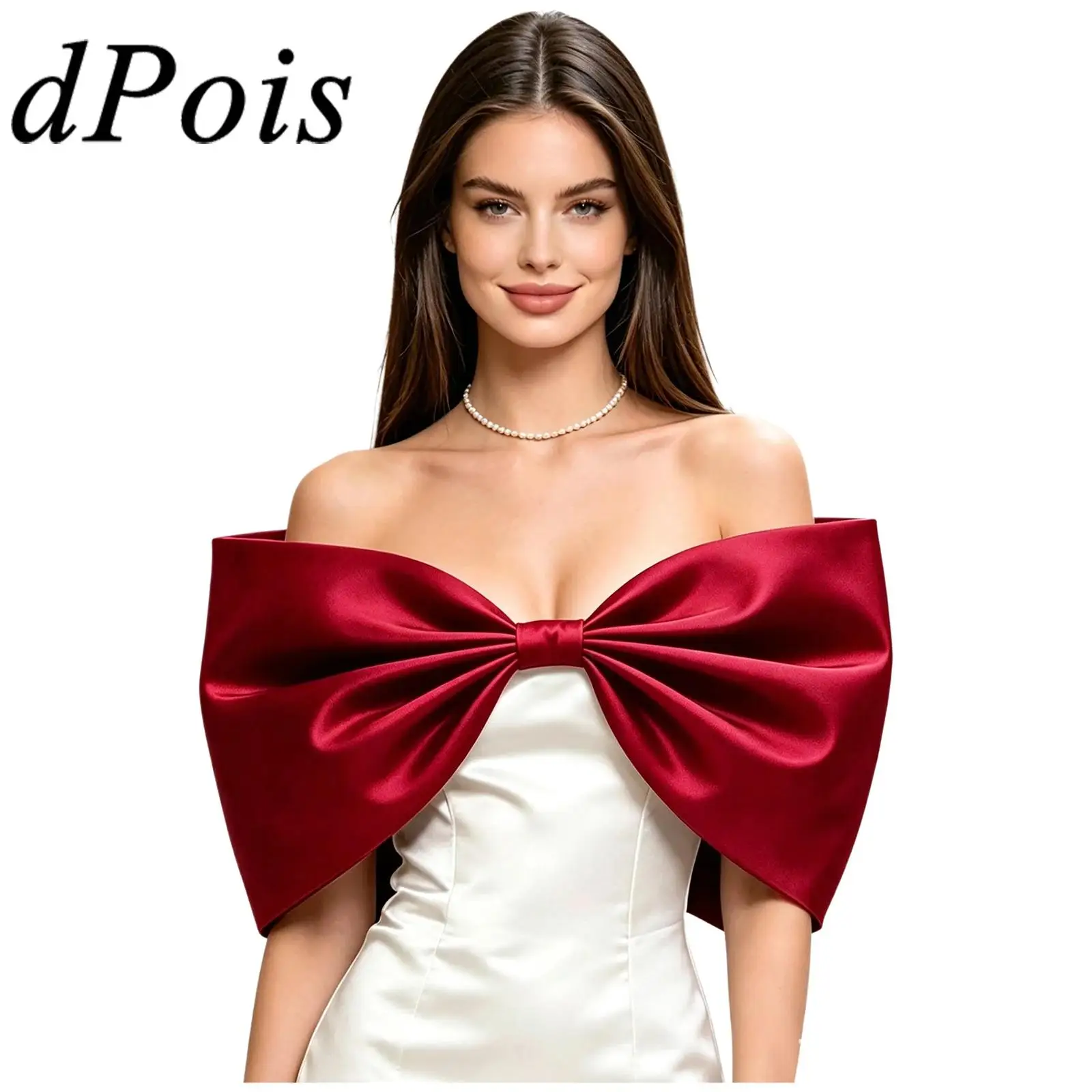 Elegant Women's Shawl Wrap Satin Bowknot Exaggerated Puffy Bow Shawl Costume Accessory for Wedding Brides Party Photo Shoots