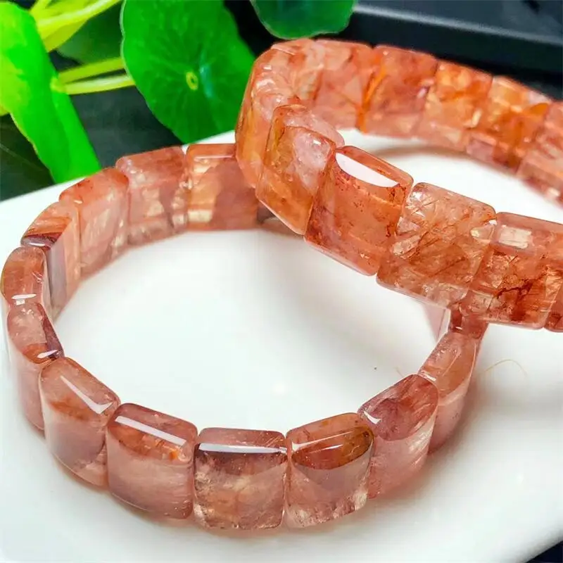 

Natural Red Fire Quartz Hematoid Bangle Pink Crystal Bracelet Women Fine Jewelry Accessories Crystal Bangle Gift 1pcs 12x14mm