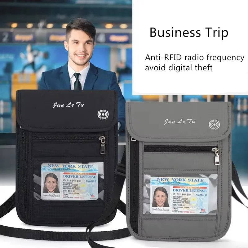 Waterproof RFID Nylon Travel document storage bag Card passport Bag Neck Wallet Money Document Card Passport Pouch Protect