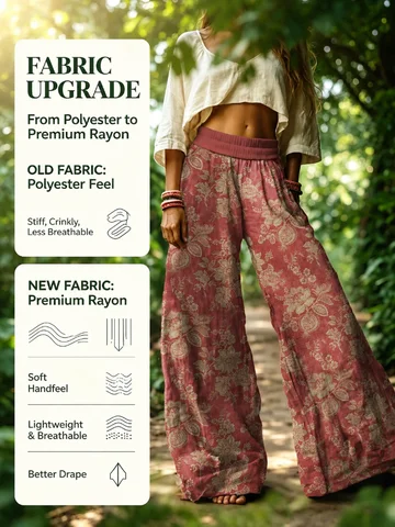 Tropical Beach Vacation Ladies' Printed Wide-leg Pants - Lightly Ribbed Bohemian-style Long Pants, Summer Casual Pants