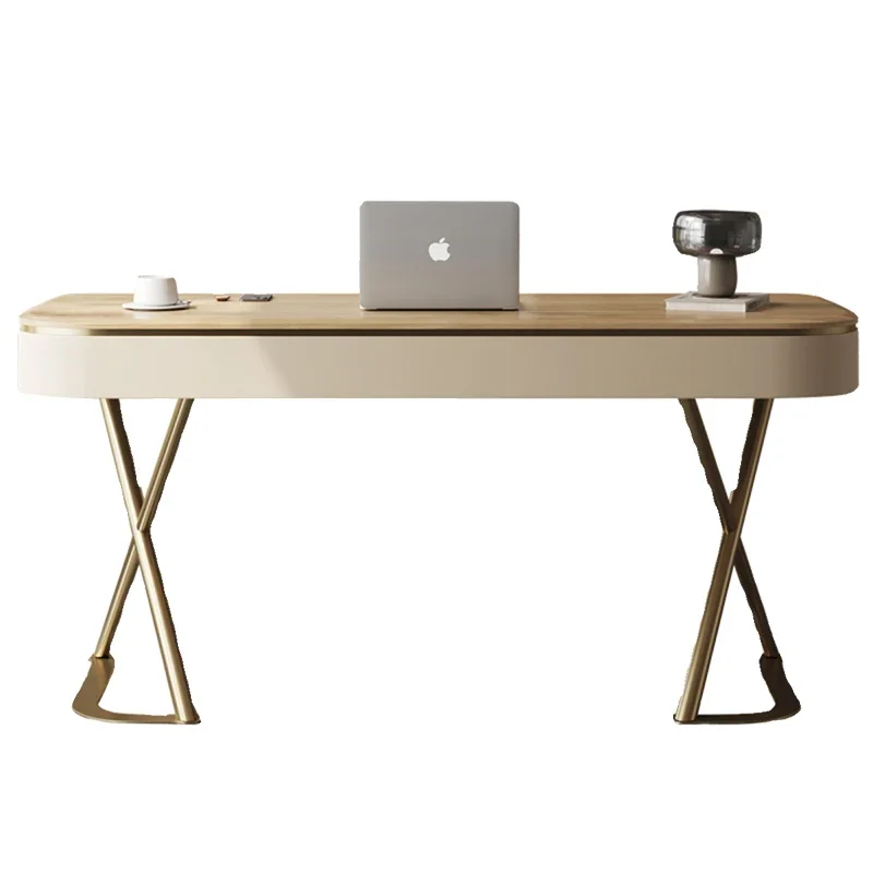 

High-end solid wood desk, ash wood saddle leather veneer computer desk