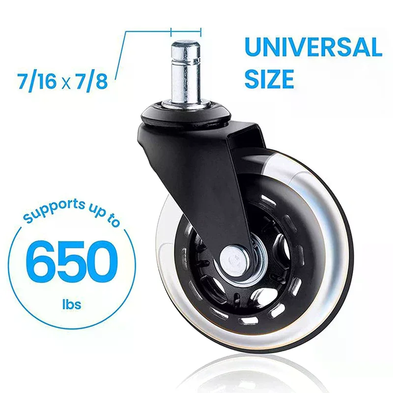 1PCS Office Chair Caster Wheels Heavy Duty & Safe For All Floors Including Hardwood 3" Rubber Replacement For Desk Floor