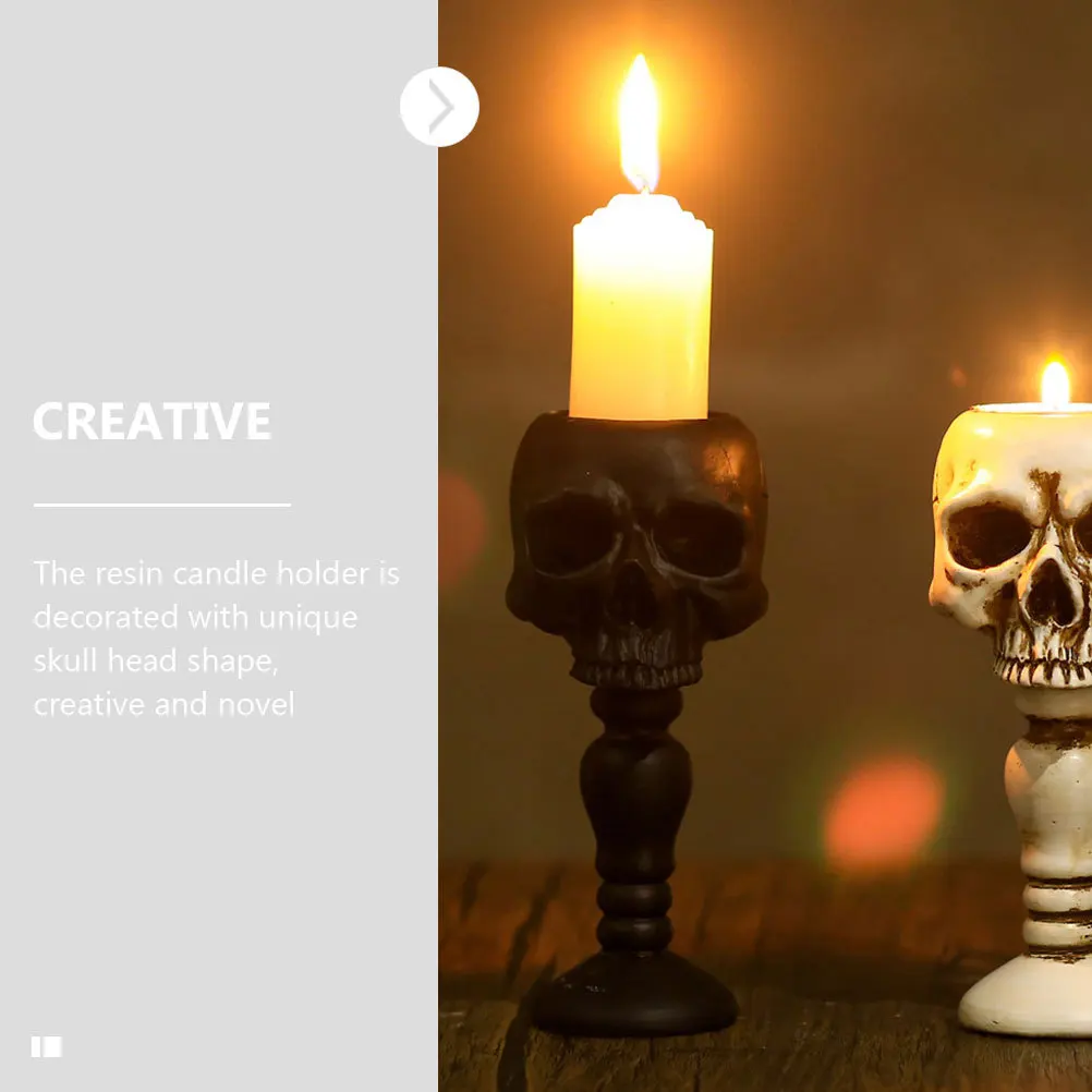

2Pcs Skull Head Resin Candleholder Creative Candlestick Retro Style Halloween Home Decoration Holder Holders