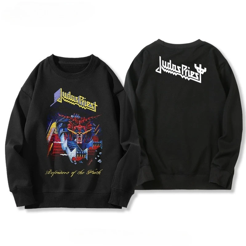 يهوذا الكاهن البلوز الرجال النساء الجولة الرقبة بلوزات هوديس ريترو المعادن روك باند Y2k البلوز بلوزات كبيرة الحجم ملابس للرجال