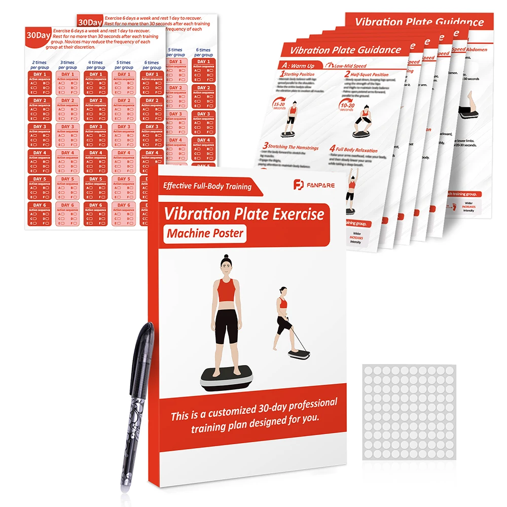 Plan treningowy na tablicę wibracyjną, druk jednostronny, odporna na zarysowania matowa folia, możliwość czyszczenia pisakiem, klej w kropki mocno przylega.