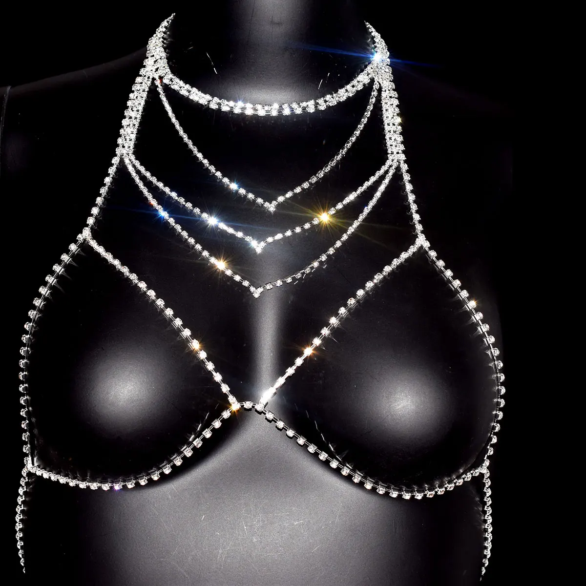 Set Women's Sexy Body jewelry Fashion Shiny Rhinestone Bra Bikini Suit Popular Waist Chain Outdoor Beach Party Accessories
