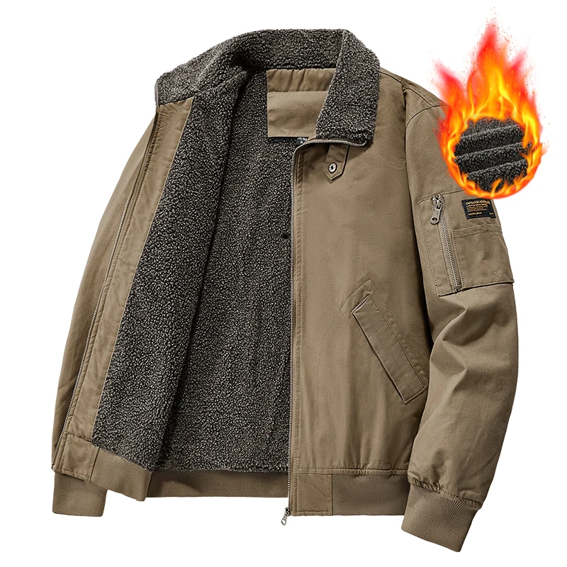 

Men Winter Lapel Lamb Wool Jackets Male Thickened Cotton Cargo Jacket Retro Casual Velvet Men Warm Cotton-padded Tooling Jacket
