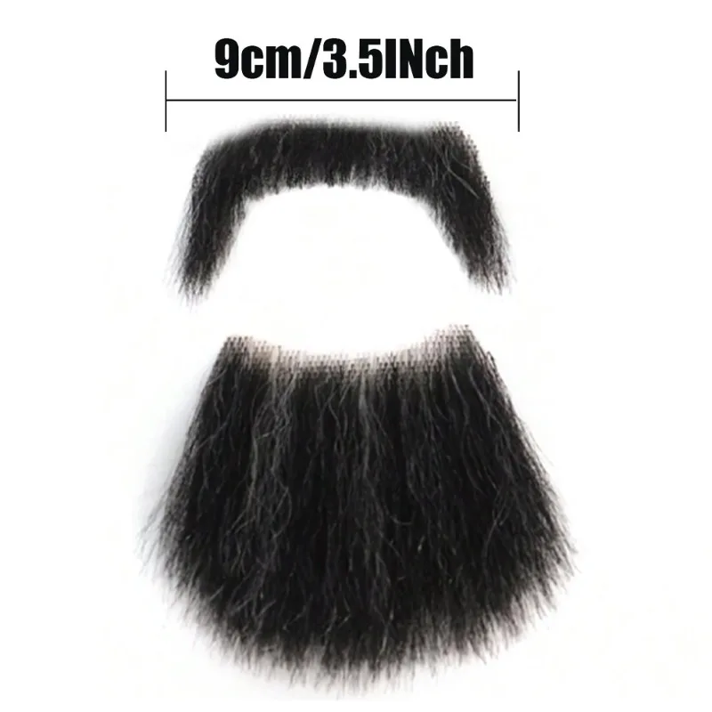 For Makeup Cosplay Human Hair Full Hand Tied Facial Hair Black False Beards Lace Invisible Fake Face Mustache Party Movie image 3