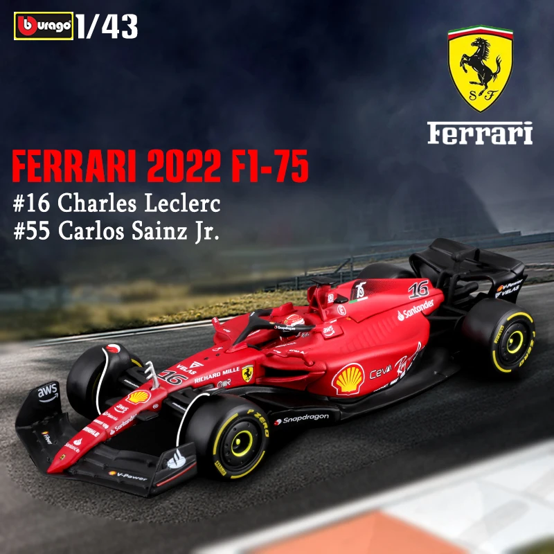 

Bburago 1:43 2022 Ferrari F1-75 #16 Leclerc #55 Sainz Formula racing Alloy Diecast Model car collection gift toys B783