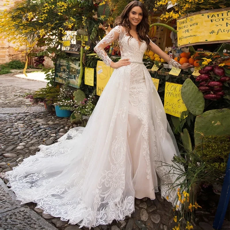 Vestidos de casamento com apliques de renda, vestidos de noiva requintados, decote querido, festa formal, vintage, 2024, 2023