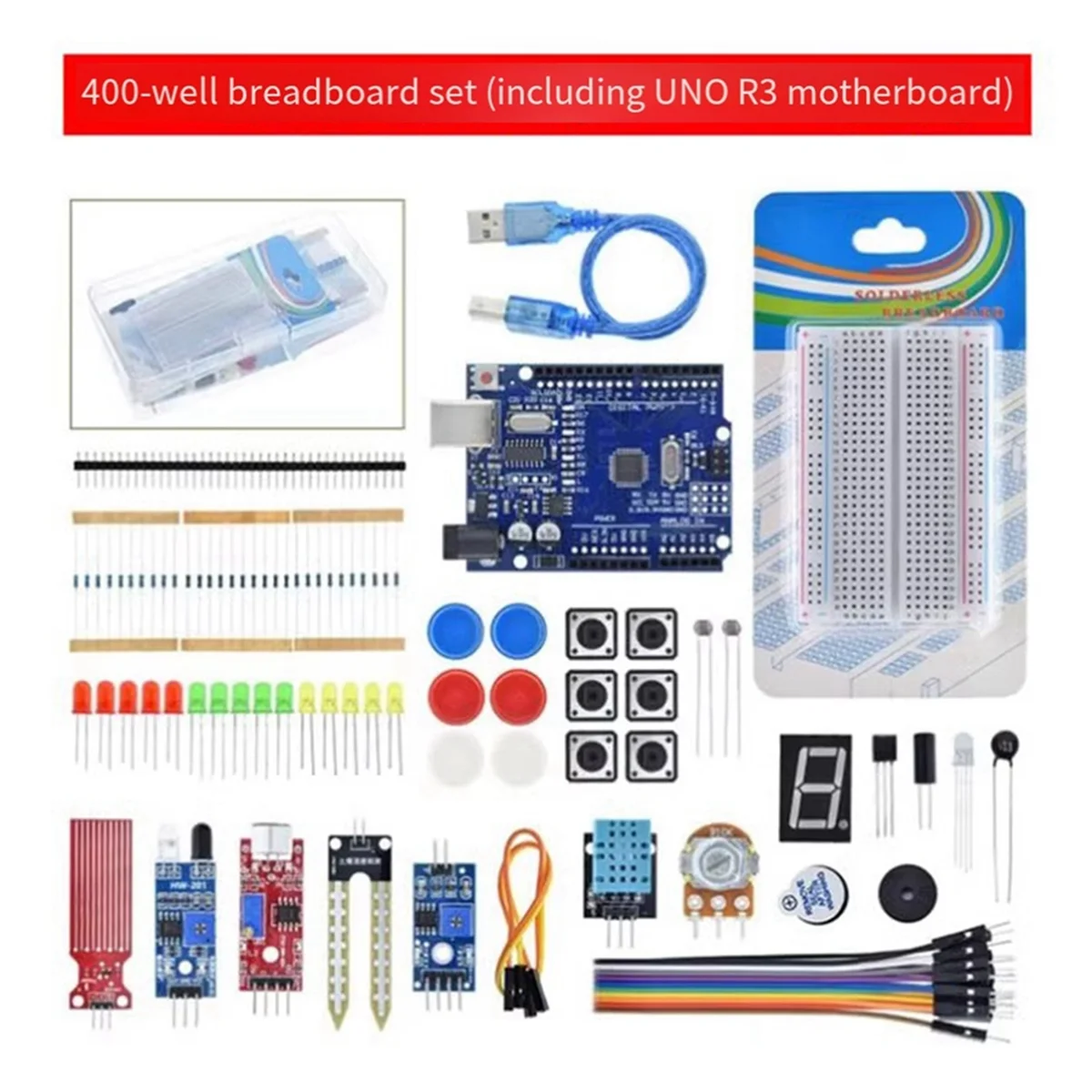 For R3 Development Board 400 Hole Kit Switch Breadboard Sensor Obstacle Avoidance Module LED Lights Loose Parts,B