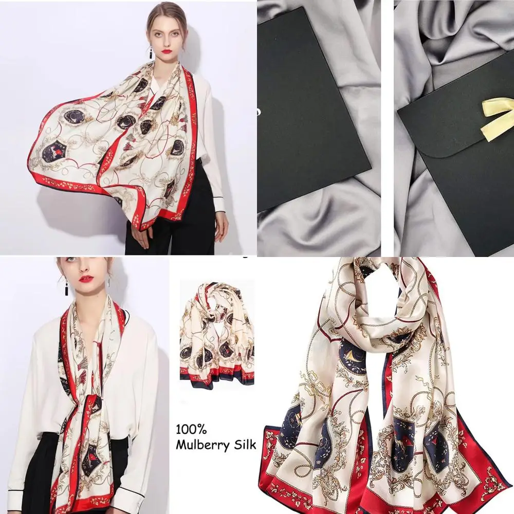 

Шаль из 100% тутового шелка — большой продолговатый женский шарф, платок и накидка на шею, подарочная упаковка