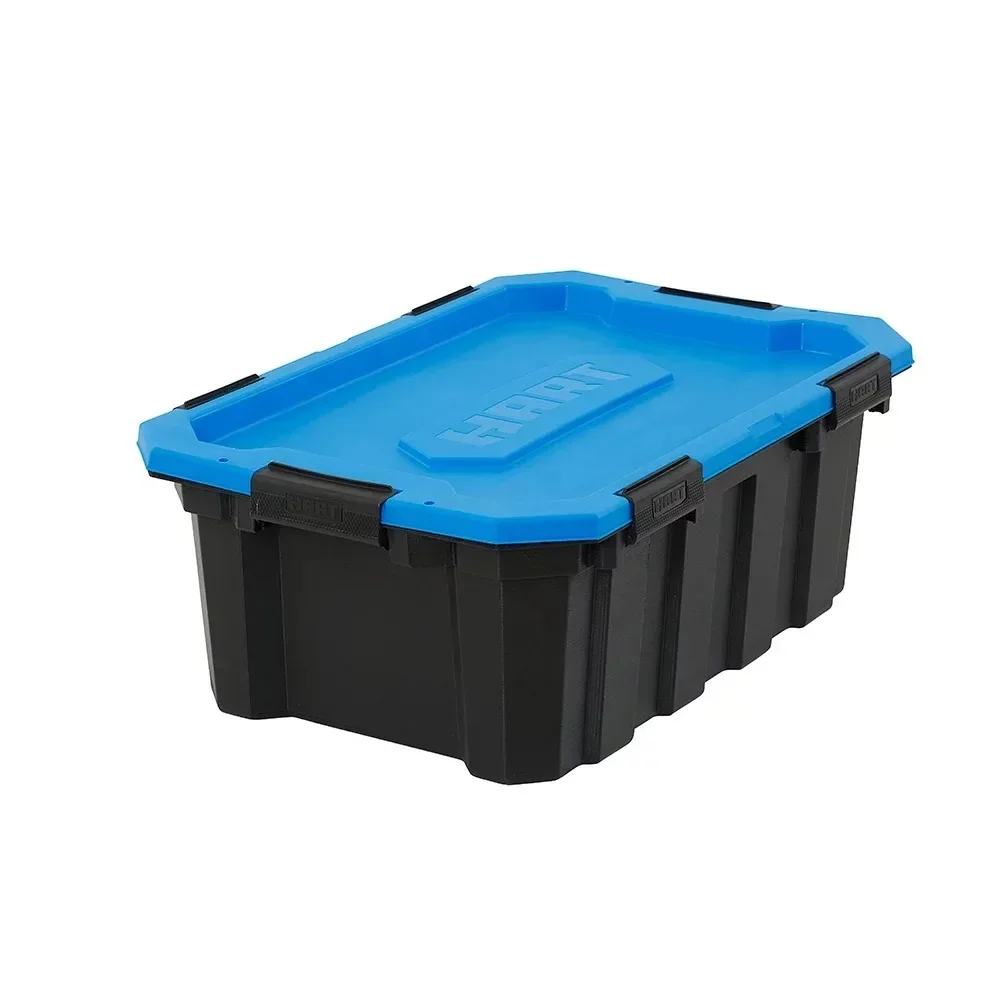 

18 Gallon Water Resistant Plastic Storage Bins, Black with Blue Lid | USA | NEW