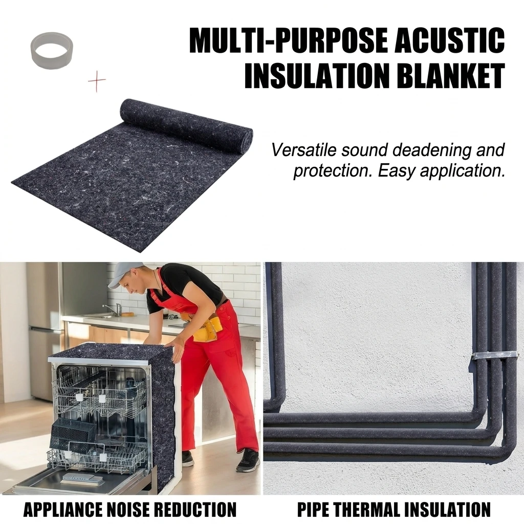 Homeowners Soundproofing Blanket Noise Reduction Insulation Mat for Kitchen Dishwasher Pipe Wrap Heat Resistant Durable