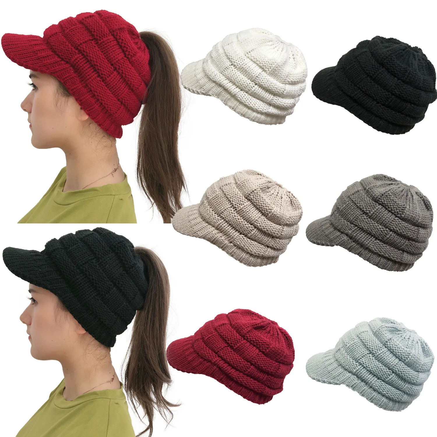 Skiing Sports Hat Thermal Ponytail Hat for Women with A Hollowed-out Brim Peaked Cap Baseball Cap Autumn and Winter Casual Hat