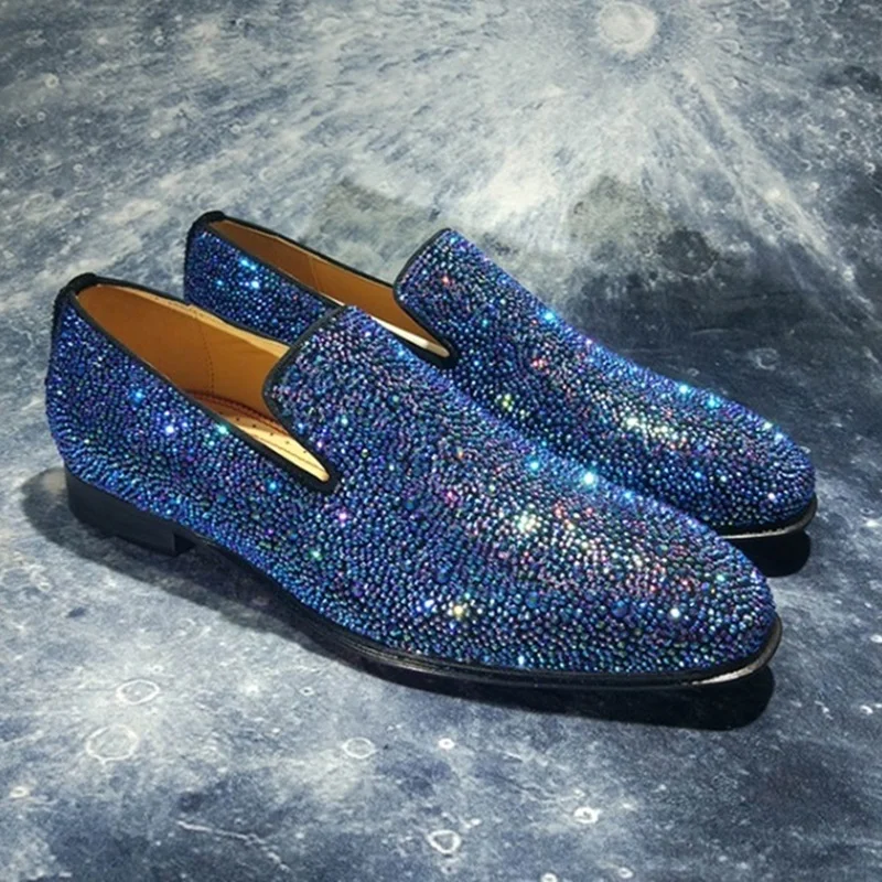 LOUBUTEN New Arrival Men Rhinestone Shoes Luxury Loafers Handmade Slip On Flats Summer Party And Wedding Shoes Dress Shoes