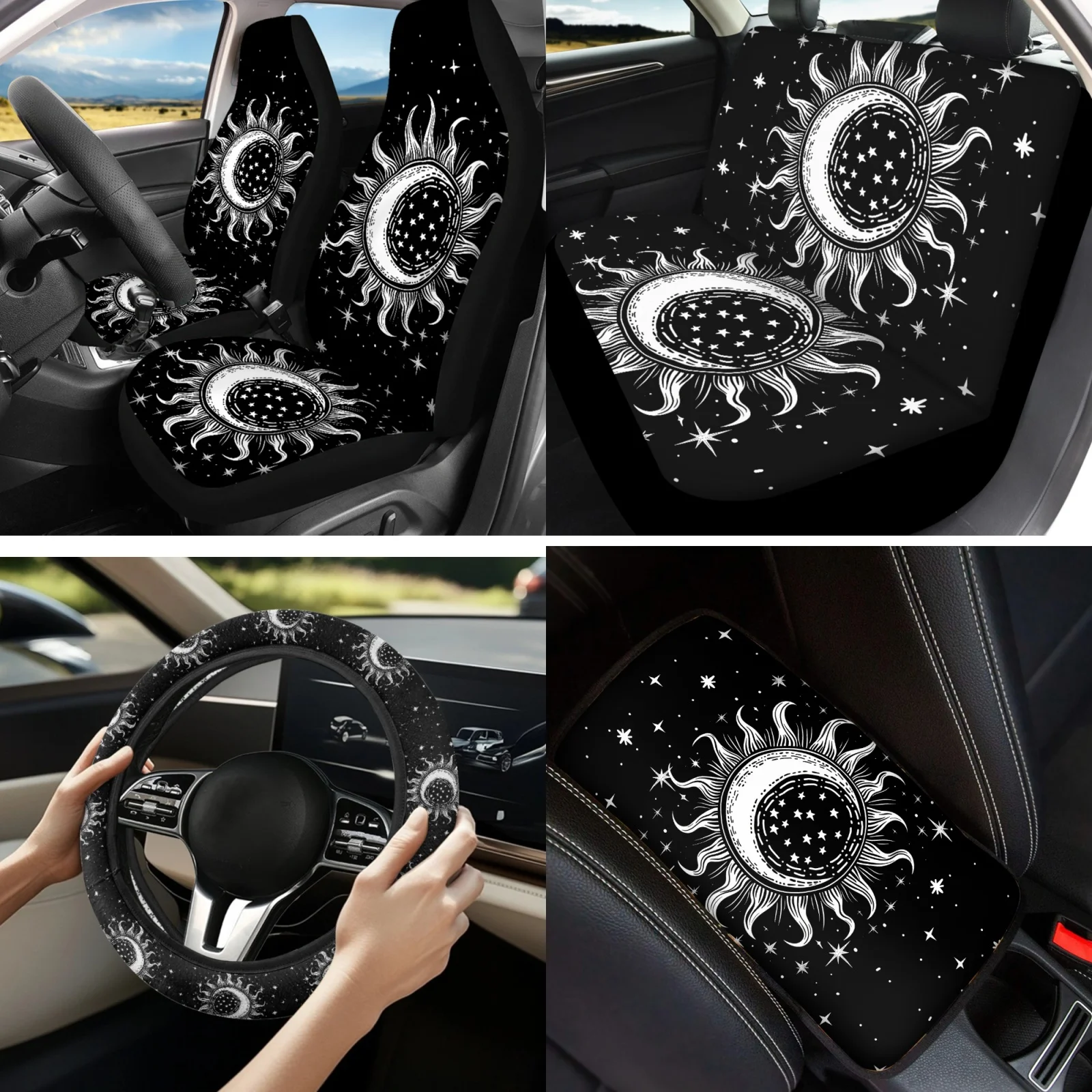 Coloranimal Sun 13 PCS Car Seat Cover Set with Protective Steering Wheel Cover and Seat Belt Covers for Auto Interior