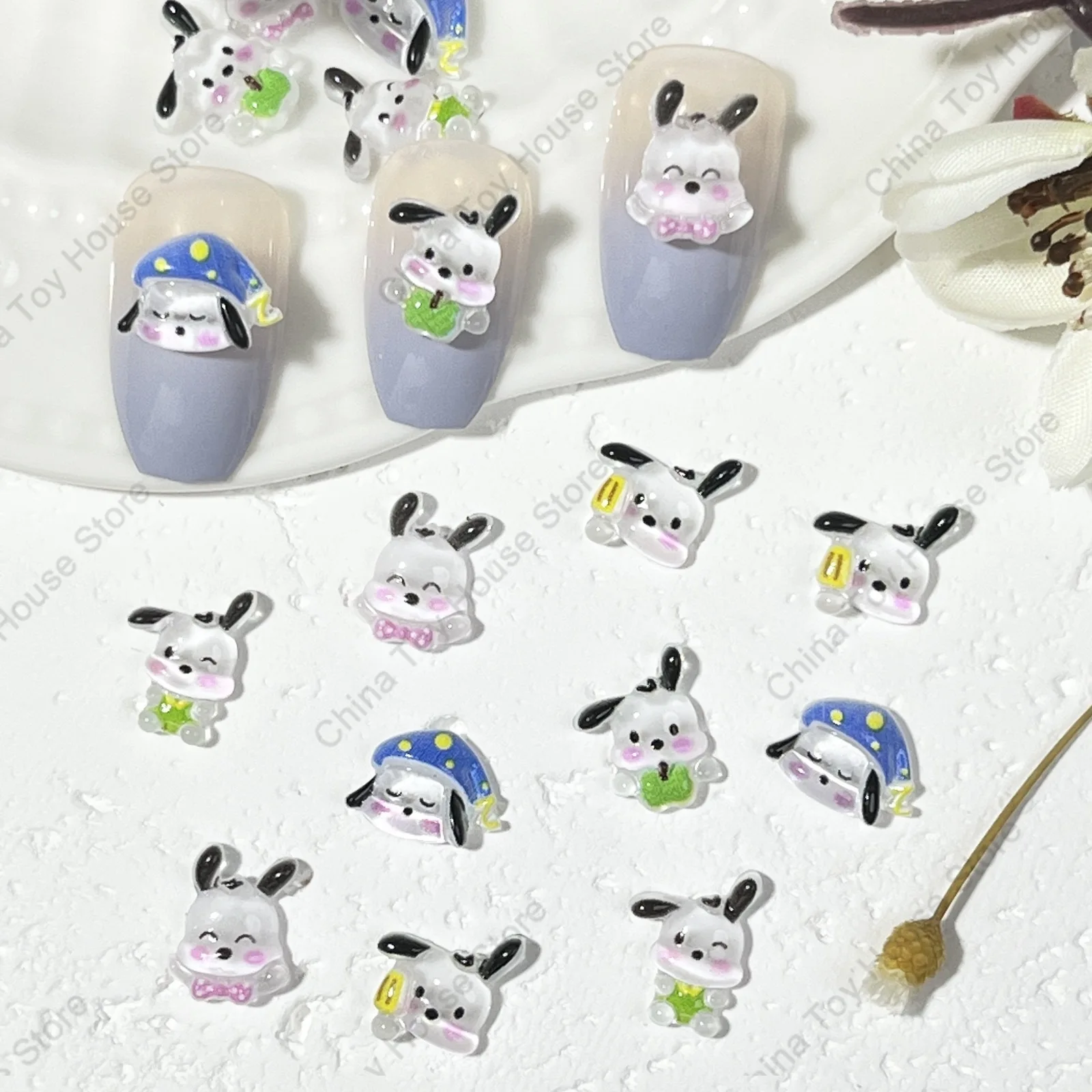 New 20PCS Cartoon Pochacco Kawaii 3D Adhesive Stickers Sliders for Nails Anime Nail Art Decoration Nail Stickers Art Supplies