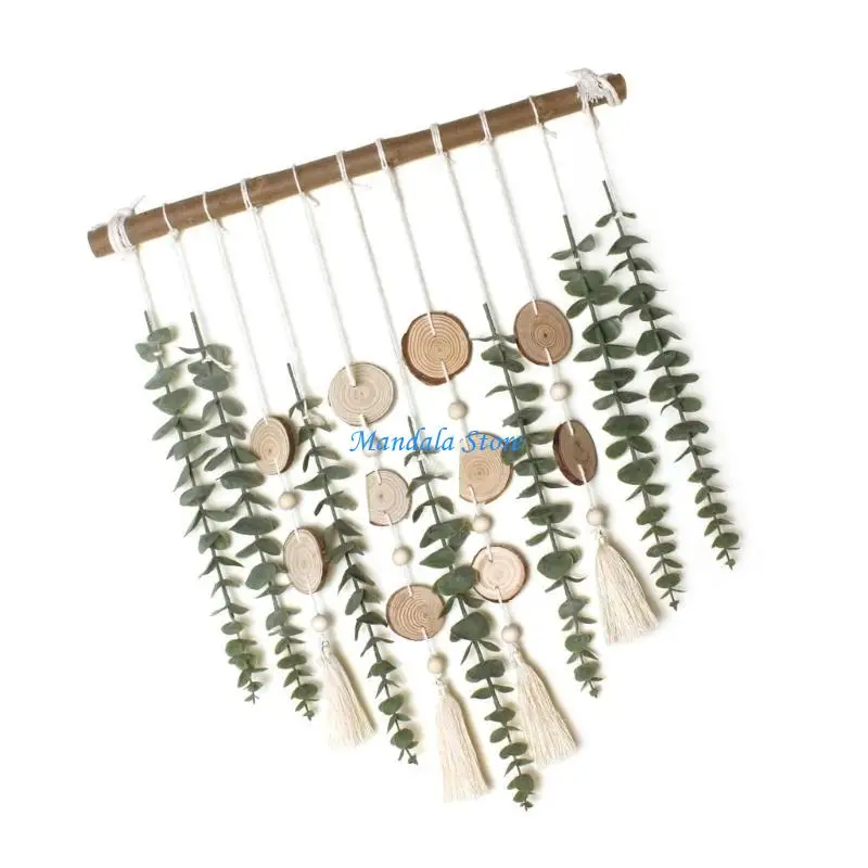 

U2JC Artificial Plant Wall Hangings Decors Bohemian Tassels False Greenery Leaves