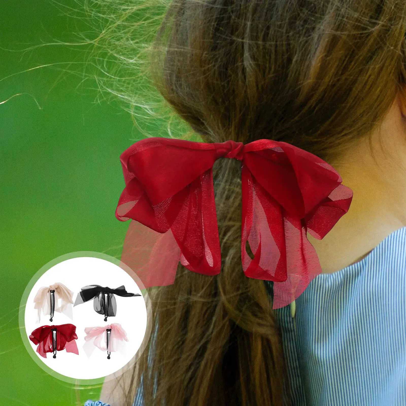 

4Pcs Large Banana Clip Hair Bows Sturdy Plastic Fabric Clips for Women Everyday Wear Sophisticated Look Holds Hair Firmly