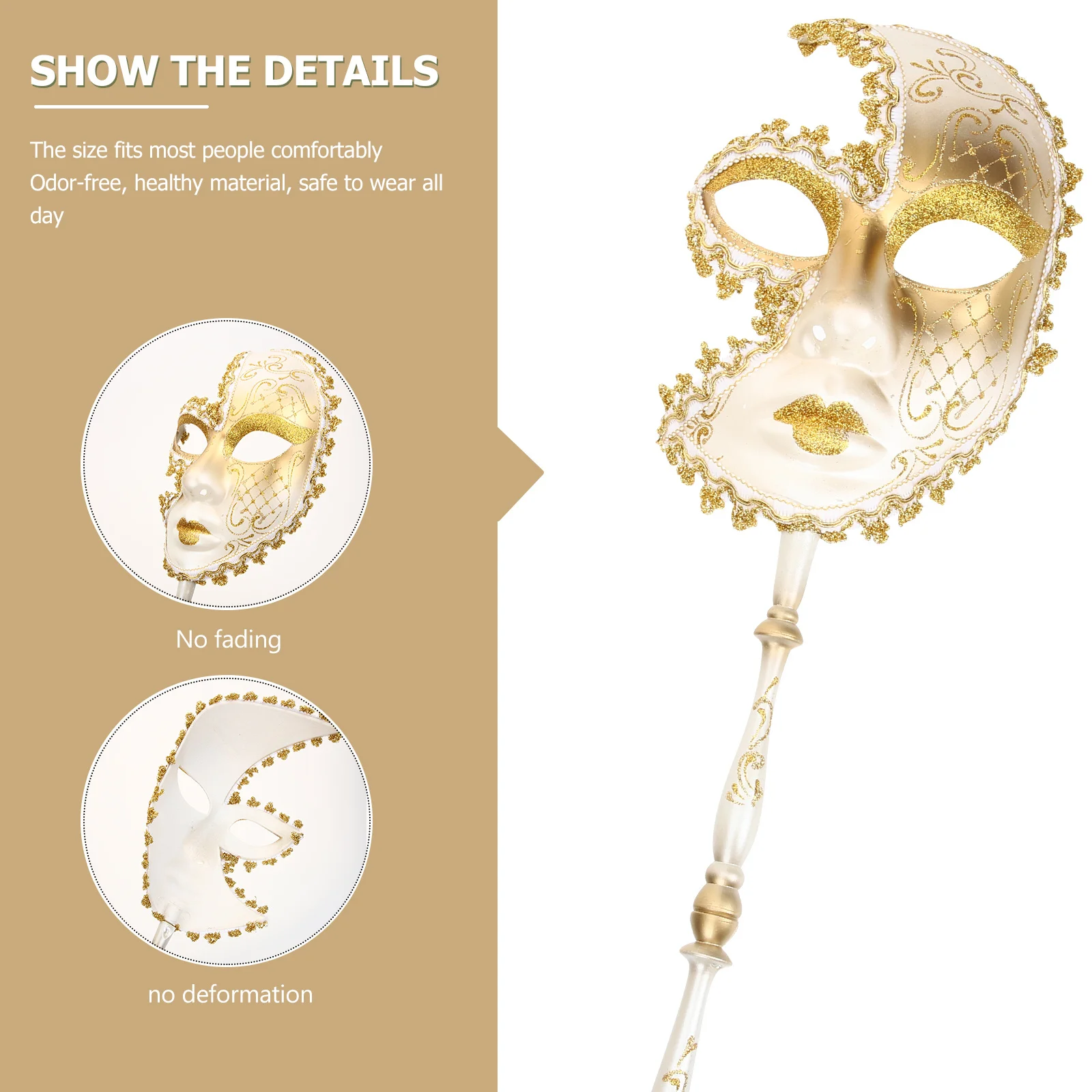 

Handheld Masquerade Mask Elegant Gold Design for Mardi Gras Carnival Party Cosplay Ball Night Club Event Fancy Dress