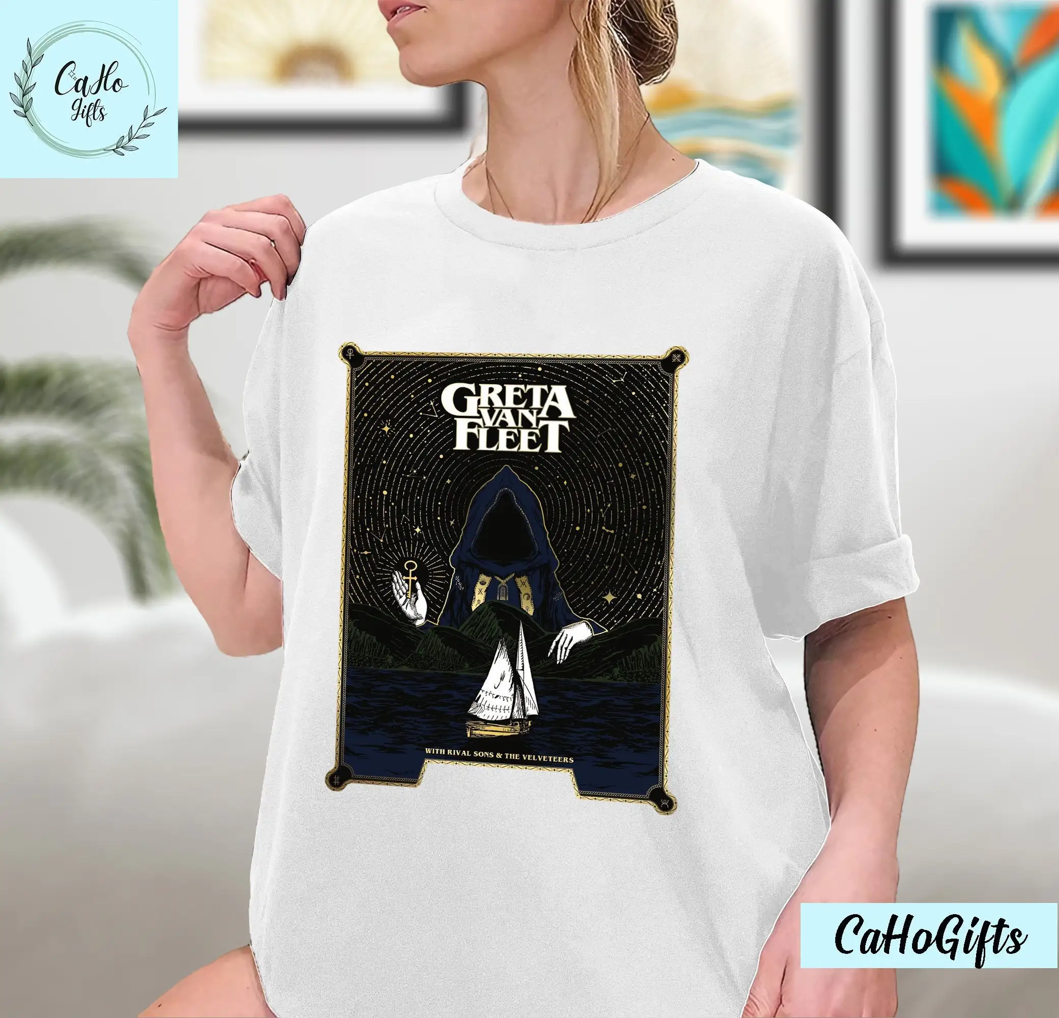 Greta Van Fleet Poster T Shirt Vintage Rock Band Retro Dream In Gold Tour 2023 Sweat