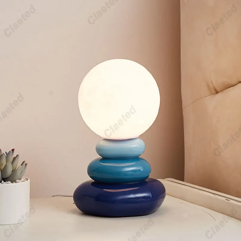 Colorful Stone Table Lamp Bedroom Bedside Lamp Creative Nordic Stacked Stone Shape Living Room Advanced Atmosphere Night Light