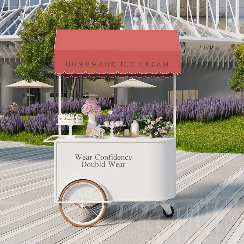 Mobile Snack Food Cart Scenic Sales Booth Shopping Mall Promotion Float Display Table Trolley for Outdoor Vending