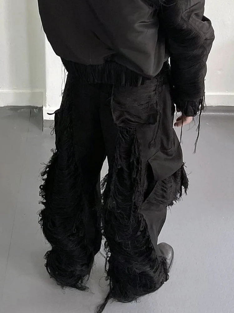 

Avant-Garde Style Wasteland Pure Cotton Fringe Wide Leg Straight Leg Casual Paratroopers Men