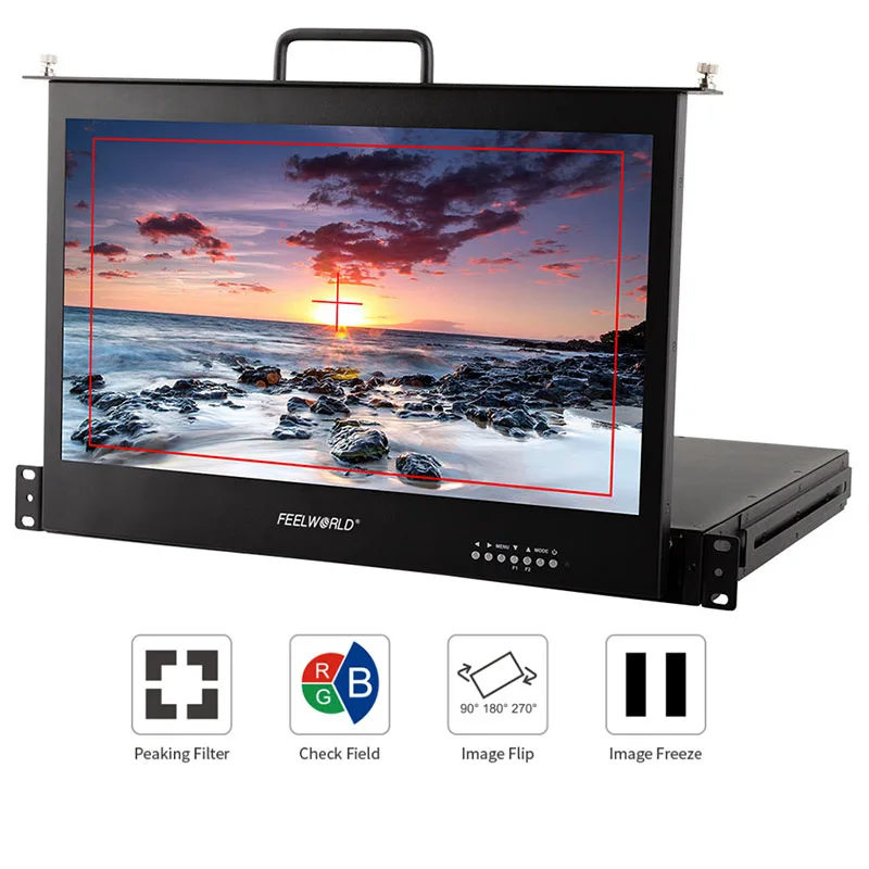 Feelworld 17.3 Inch Broadcast Director Monitor SC173-9HD-56 1RU Pull Out Rack Mount Monitor Full HD1920x1080