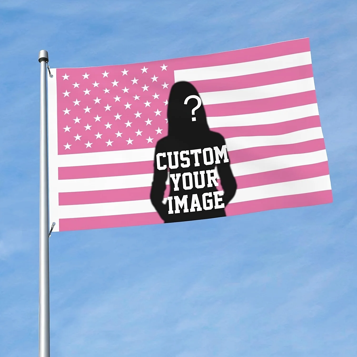 العلم الأمريكي الوردي المخصص - قم بتخصيصها مع صورتك أو الشعار، لافتة ديكور جدارية متينة من البوليستر