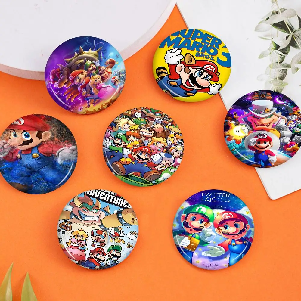 Art M-Mario Cartoon Brooches Anime Badge Round Handmade Brooch Lapel Pins Jewelry For Backpack Clothes Gifts
