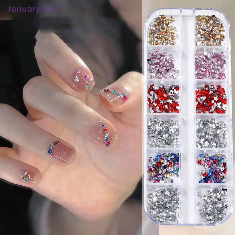 12-raster mini-nagelstrass platte achterkant verfraai nagels diy decoratieve 3D-manicure nagelkunstdecoraties voor meisjes