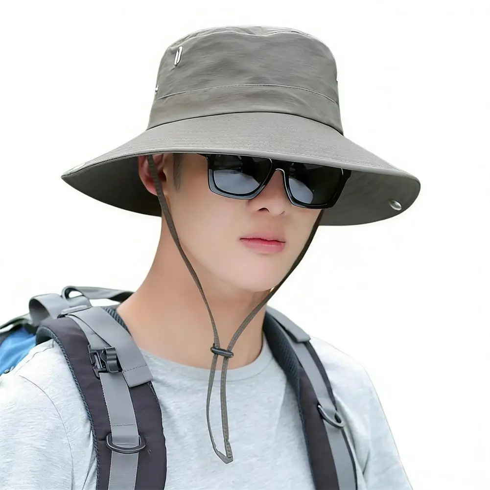 AliExpress NONE Outdoor UV Protection Sun Hat Breathable Quick-Drying Bucket Hat with Adjustable Chin Strap for Hiking Fishing Gardening